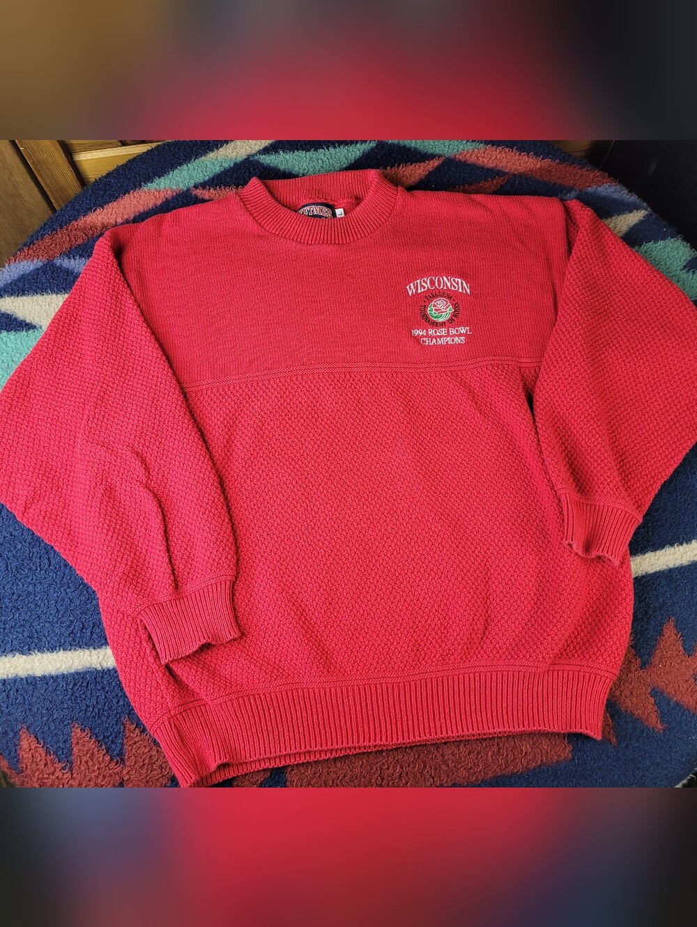 Vtg Nutmeg Wisconsin Badgers 1994 Rose Bowl Champions Sweater Mens Large Knit